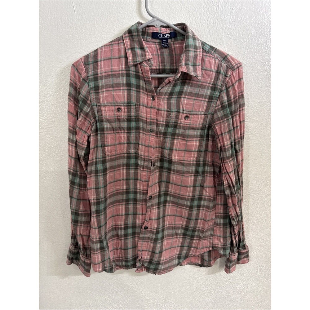Chaps Womens Size Small Shirt P/ch Button-Down Multicolor Plaid Flannel Cotton